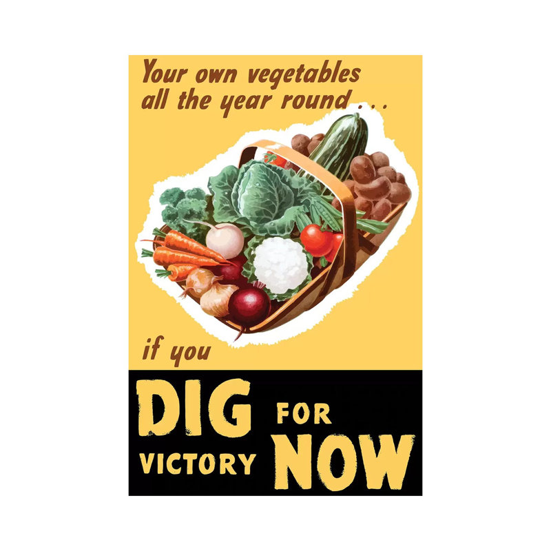 Vintage WWII Poster Of A Basket Filled With Fresh Vegetables by Stocktrek Images - Wrapped Canvas Gallery-Wrapped Canvas Giclée