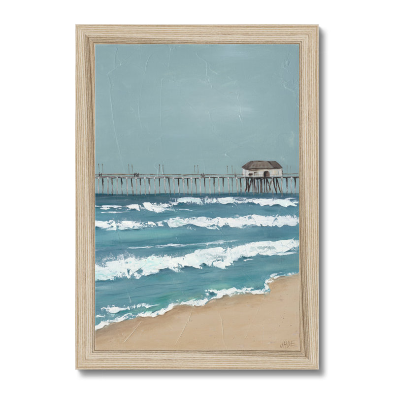 Fishing Pier Diptych II - Painting, 34cm H x 24cm W, Natural Wood Framed Paper Print
