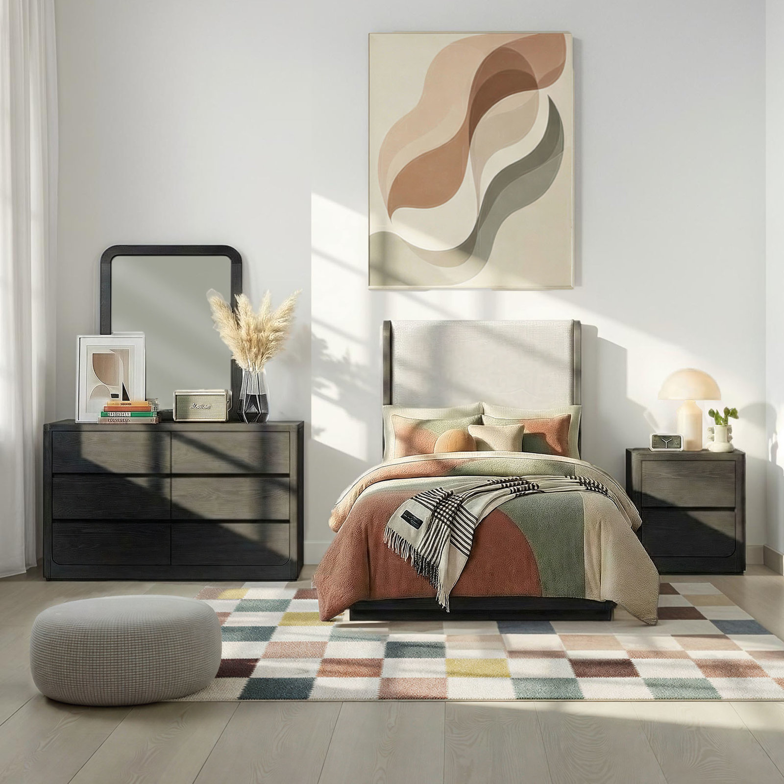 Modena Upholstered Bed, Twin, Midnight Blue