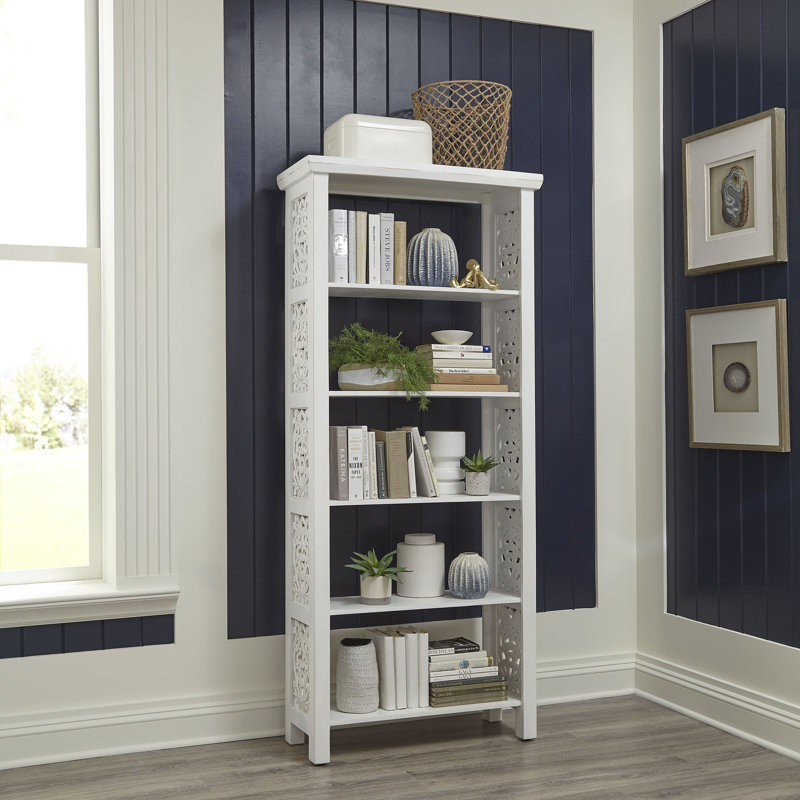 Chouteau 75"H Accent Bookcase w/ Scroll Work, White