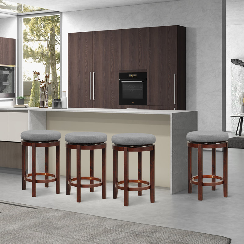 Red Barrel Studio Set Of 2 Swivel Bar Stool Kitchen Kitchen Island Stool Pub & Cafe W/ Cushion Grey