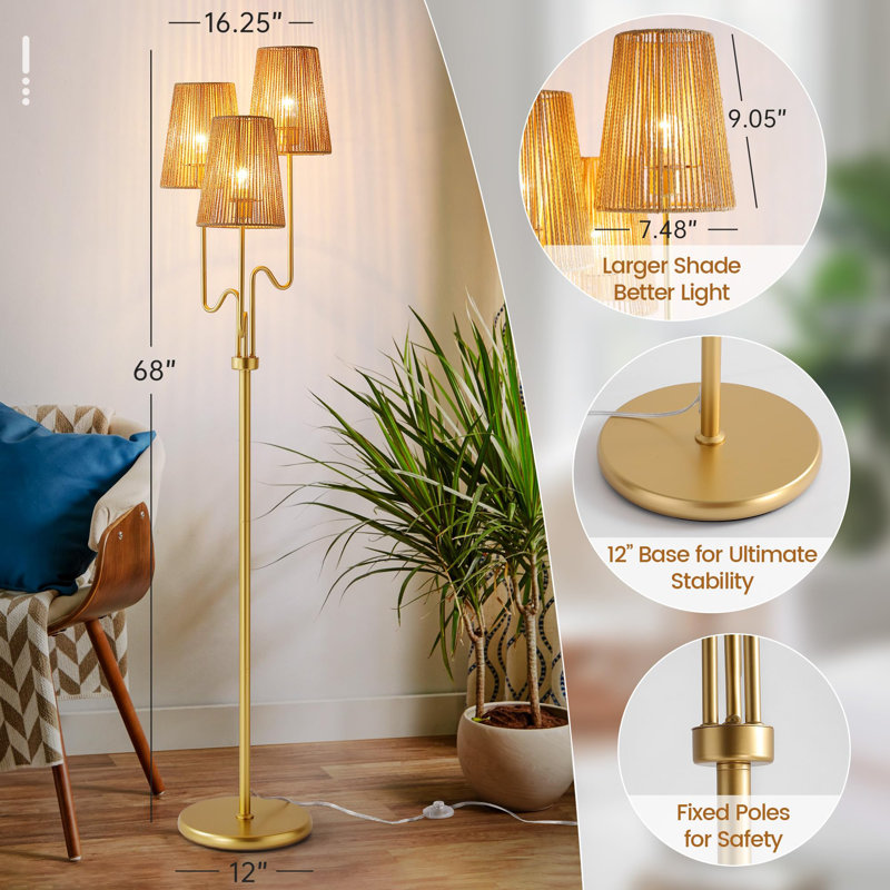 Lampe sur pied 3 lumières, Doré