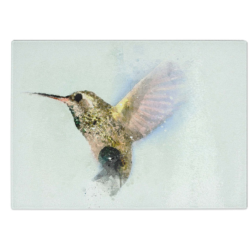 Glass Flying Hummingbird Bird in Abstract Chopping Board, 28.5 cm W x 20 cm L