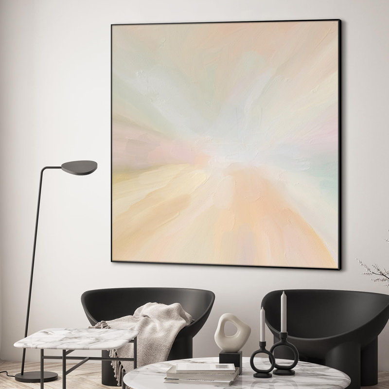 Très grande reproduction d'art sur toile - Lever de soleil abstrait pastel doux, coups de pinceau, illustrations, décoration pour le salon ou la chambre à coucher - «Assemblage requis du cadre (cadre non fini)»