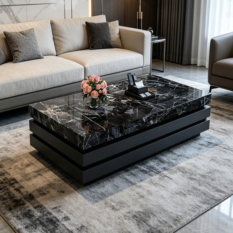 Table basse rectangulaire en ardoise, Noir, 14.17" H x 47.24" L x 23.62" W