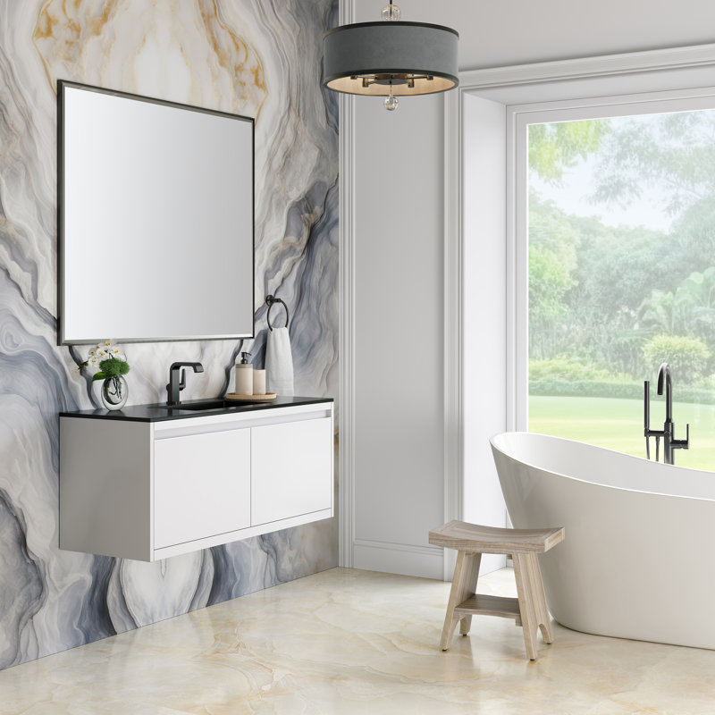 Mantova 47.25'' W Single Vanity, Charcoal Black, Glossy White/Champagne Brass