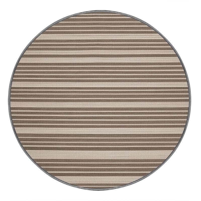  Tapis taupe lavable à rayures blanches, Rond 5 pi