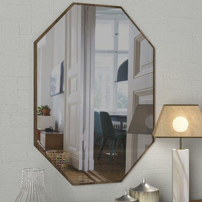 Modern Decorative Wall Mirror with Walnut Finish, 17.7 x 27.6 x 0.8 inches | 100% Melamine Coated Particle Board, Easy Wall Mounting, Chic Solid Color Design for Home Decor & Contemporary Spaces