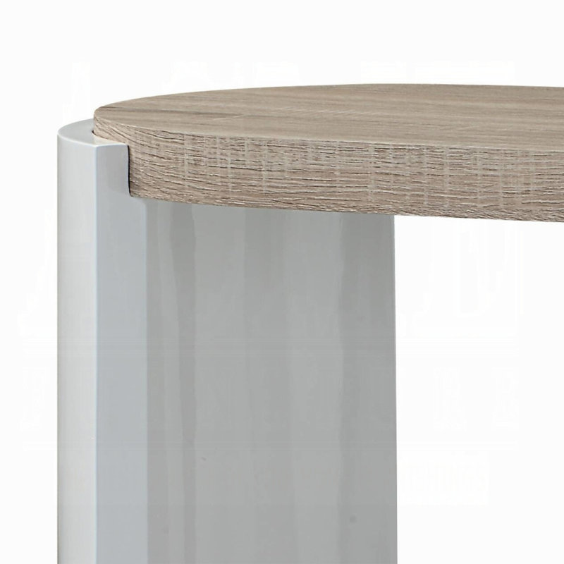 Table de canapé chêne et blanc ultrabrillant avec tablette inférieure