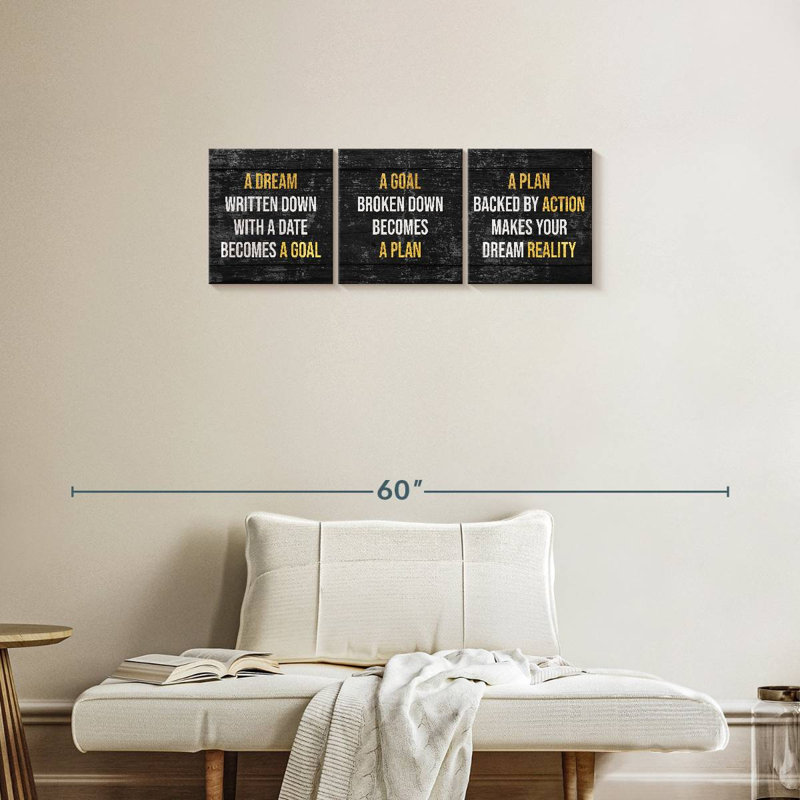 " Dream Goal Plan Grunge " 3 - Pieces, 12" H x 38" W
