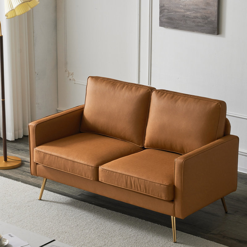 Bernardston 56.7'' Faux Leather Loveseat, Brown Faux Leather