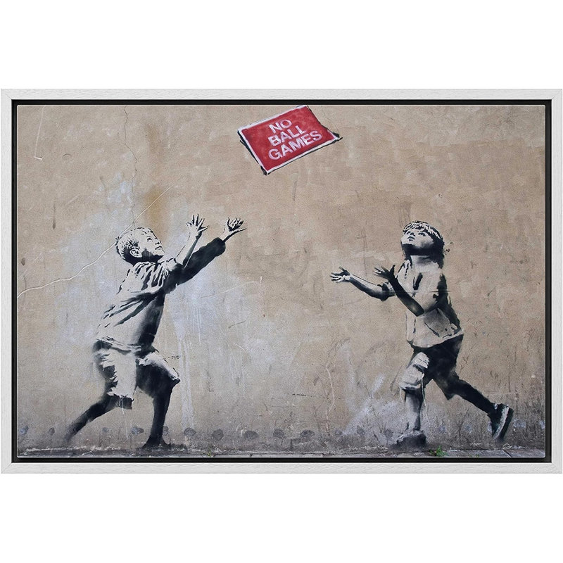 Banksy no ball jeux sur toile, H 24 po x l 36 po x P 1,5 po, Cadre flottant blanc