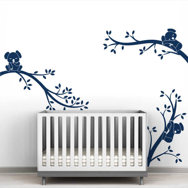 Décalcomanie murale branches monochrome tree branches Koala, Bleu marine