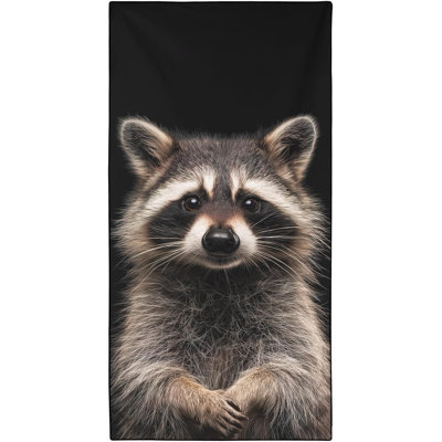 Serviette de plage Raccoon surdimensionnée 35 po x 70 po, imprimé animal de la forêt réaliste, serviettes en microfibre fines et légères à séchage rapide sans sable pour la plage