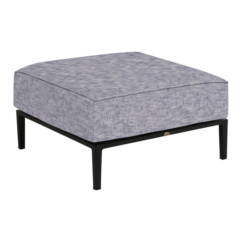 Havana Outdoor Ottoman with Cushion, Rollo Silver InsideOut® Linen, Welt + Standard fill, Black/Natural Resin