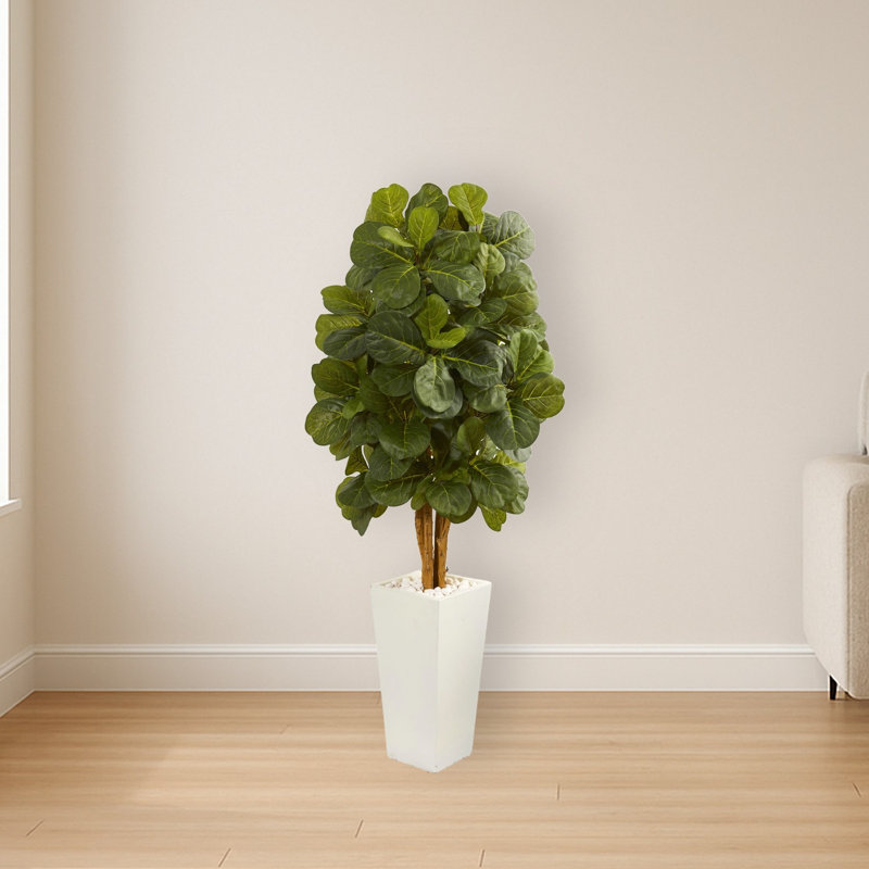 Fiddle Leaf Artificial Tree in White Tower Planter