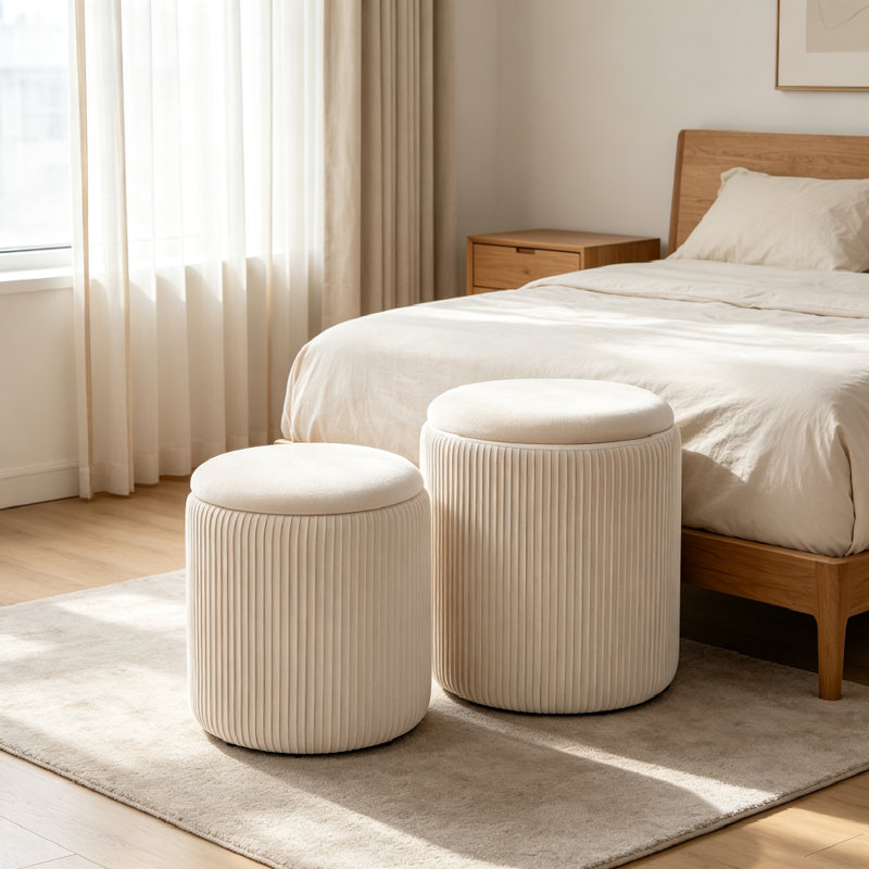 37.5cm Wide Velvet Cylinder Striped Standard Ottoman
