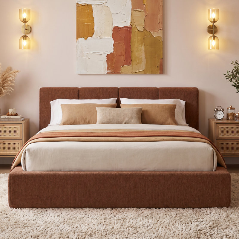 Base de lit tapissier 71 po avec plateforme à profil bas et tête de lit moelleuse, sans sommier tapissier requis, Brown