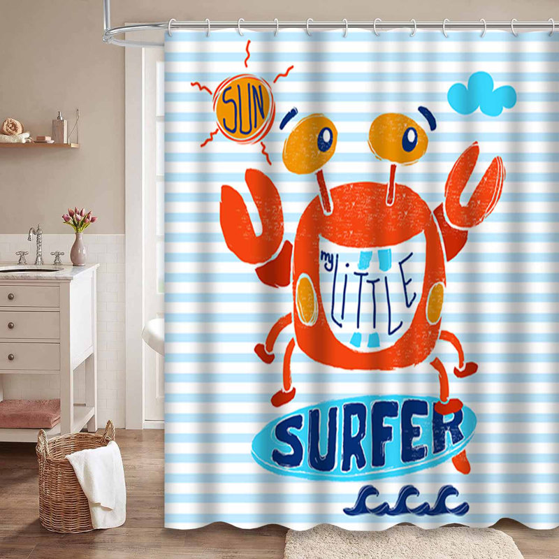 Rideau de douche imperméable à l'eau crabe avec 12 crochets, L 72 po x l 72 po