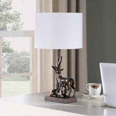 19.75" In Capreolus Bronze Western Roe Deers Polyresin Table Lamp
