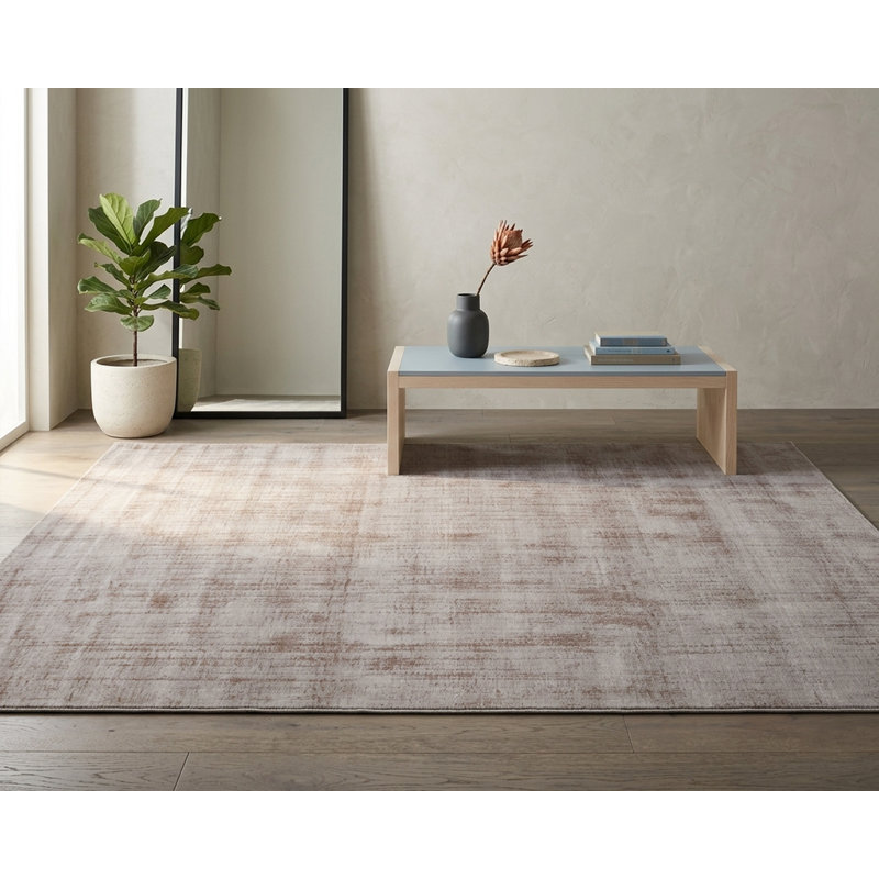Tapis texturé uni brun clair tissé à la main, Chameau, Rectangulaire 8 pi x 10 pi