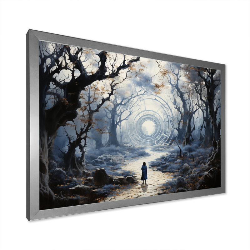 " Gray Buddhism Enlightened Path I ", 16" H x 32" W x 1" D, Silver Picture Framed