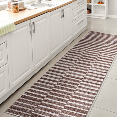 Aghamjot Modern Offset Stripe Brown/Beige Indoor/Outdoor Rug