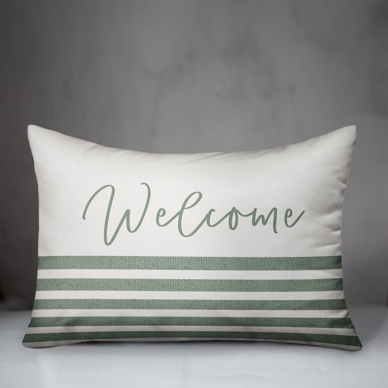 Housse et insert de coussin rectangulaire d'extérieur Welcome Stripes 19, Vert