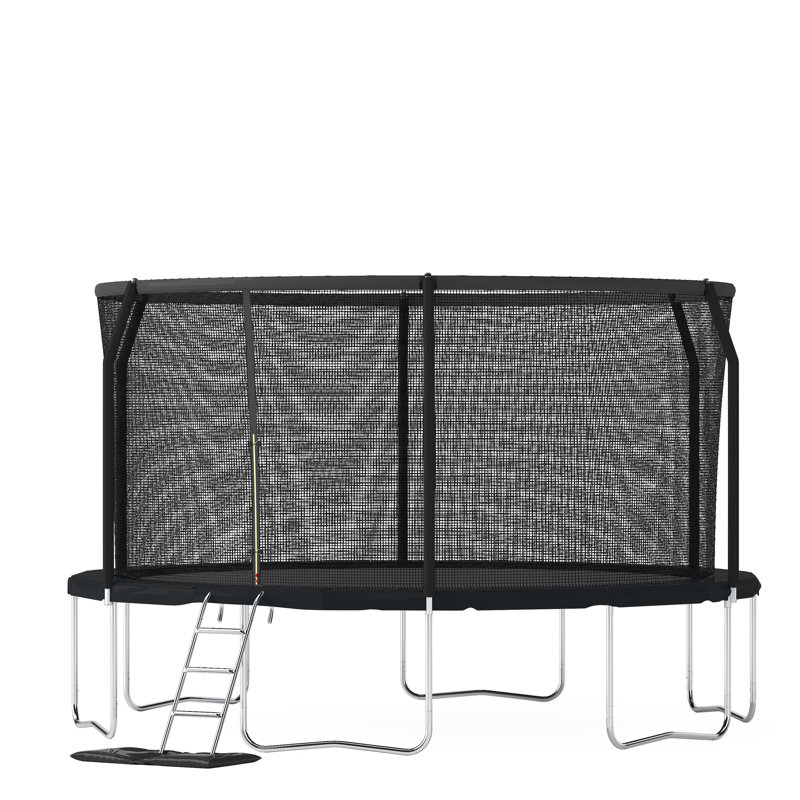 12ft Black Round Trampoline with Enclosure and Ladder