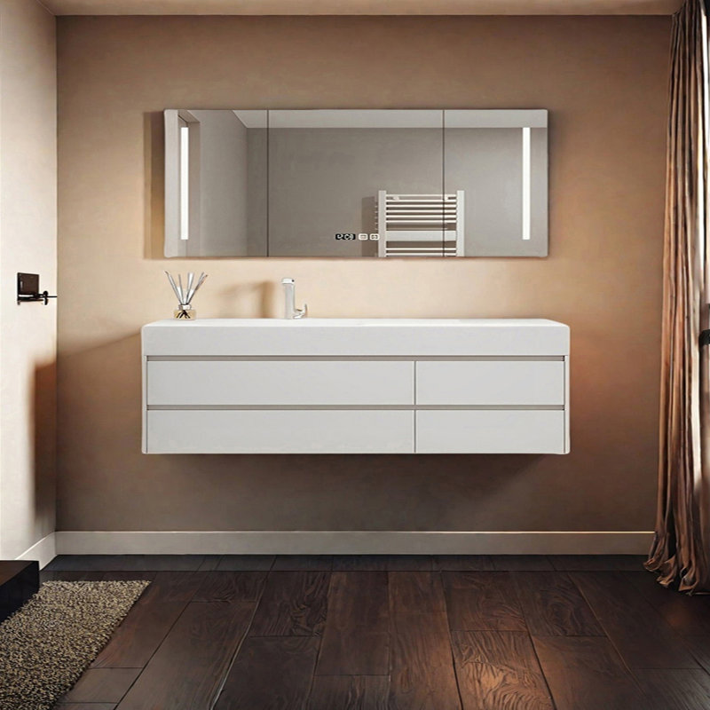 Creamy style smart bathroom cabinet, 70.86", White