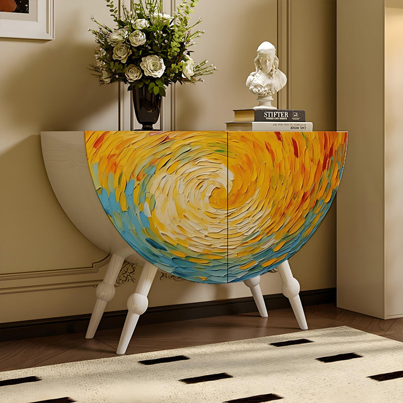 Armoire demi-ronde moderne en bois massif, Ivoire ivoire