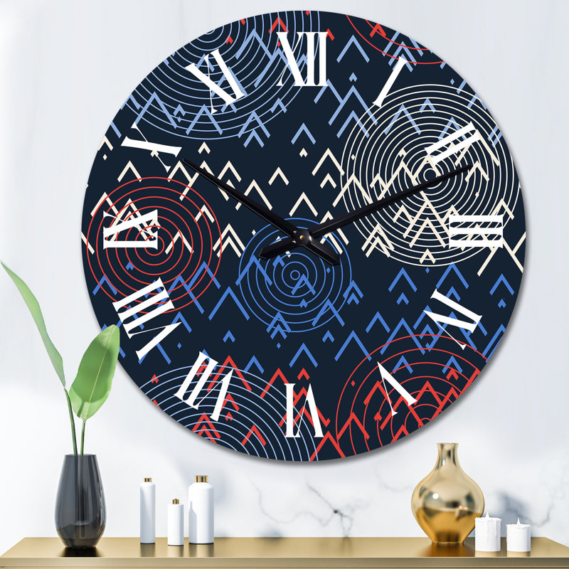 Horloge murale à motif géométrique triangulaire bleu, blanc et rouge, Moyen
