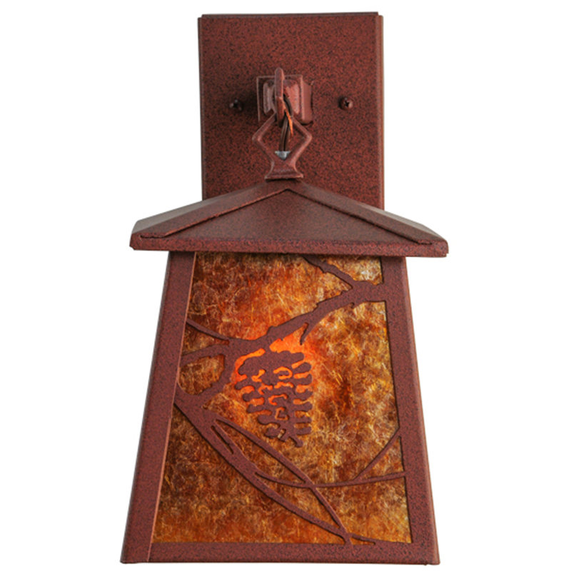 Rustic Lodge 1 - Light Outdoor Wall Lantern, Amber Mica, Rust