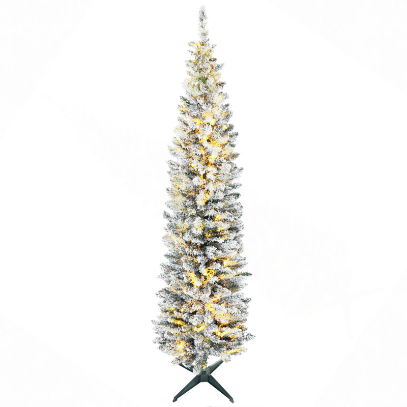 Sapin de Noël mince de 7 pi de hauteur avec lumières DEL nobles et 499 pointes, pour décoration de Noël, H 7 pi, Blanc