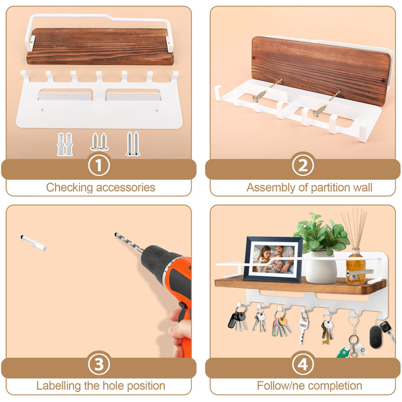 Wall Organizer with Key Hooks, White
