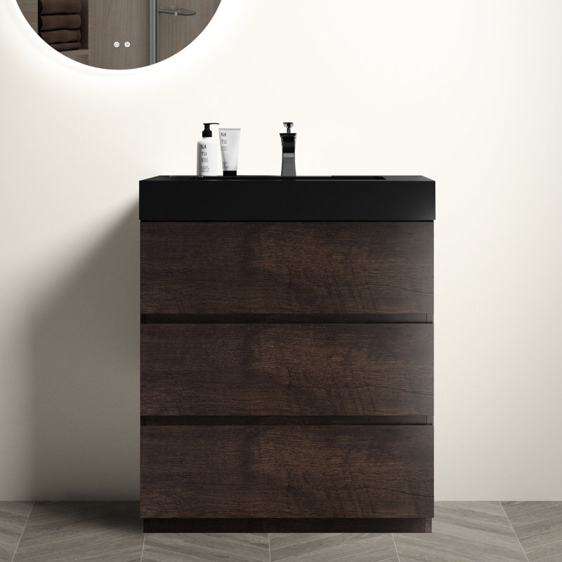Meuble-lavabo moderne - 30 po, finition noyer avec grande capacité de rangement