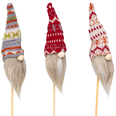 Gnome With Nordic Hat Christmas Picks - 11.25" - Set Of 3