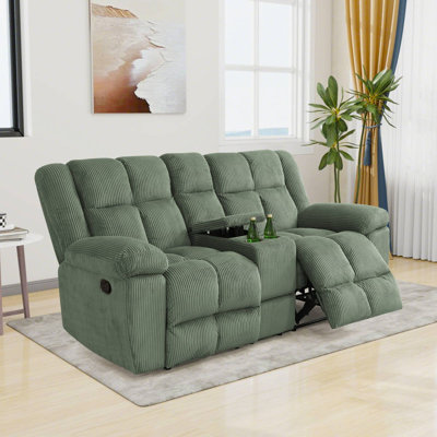 Green Stripe Fabric Power Reclining Loveseat