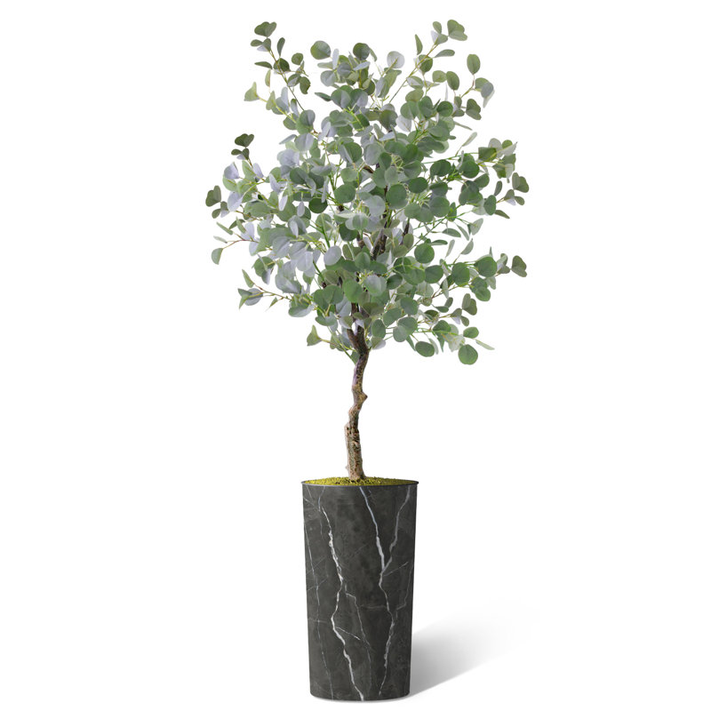 Arbre artificiel dans un pot de fleurs moderne, faux arbre en soie d'eucalyptus (décoration en pot et arbre), Motif marbré 52