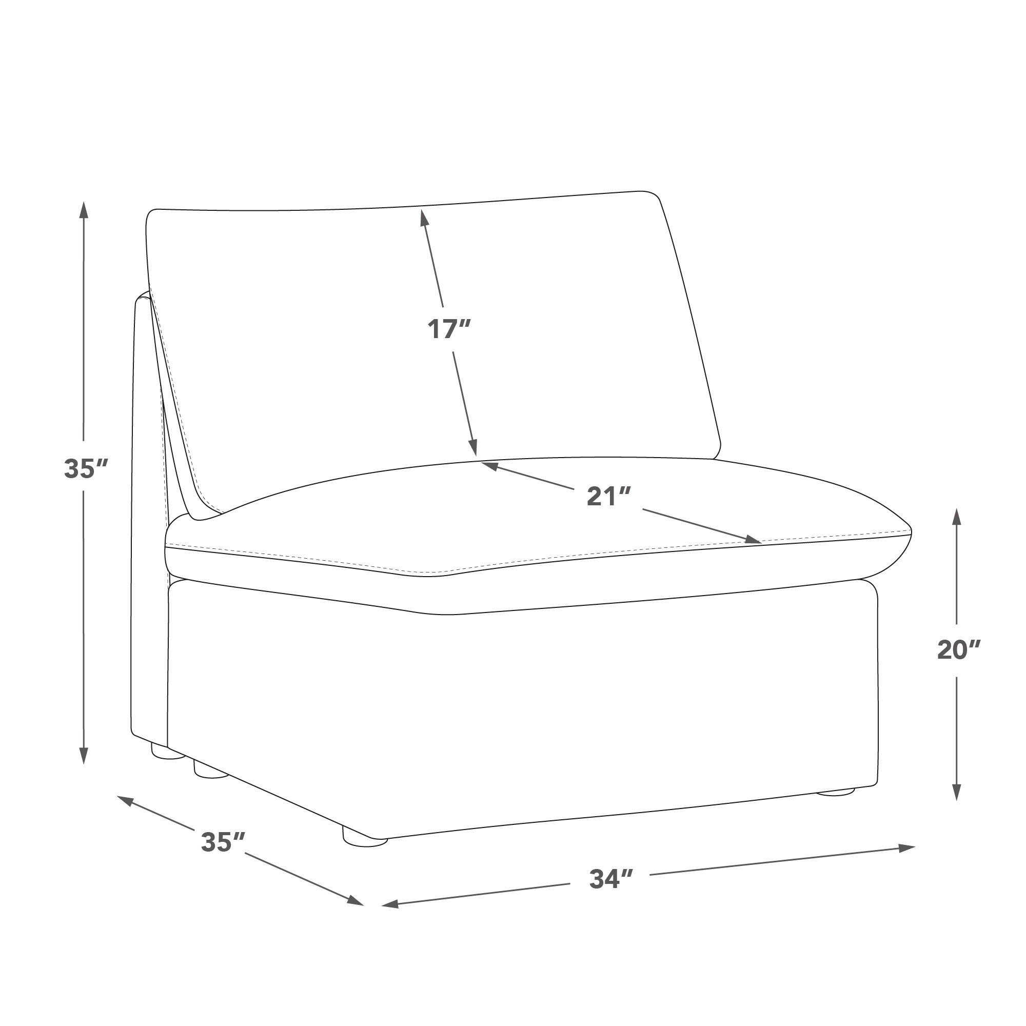 Greylan Armless Upholstered Chair, Light Gray Polyester