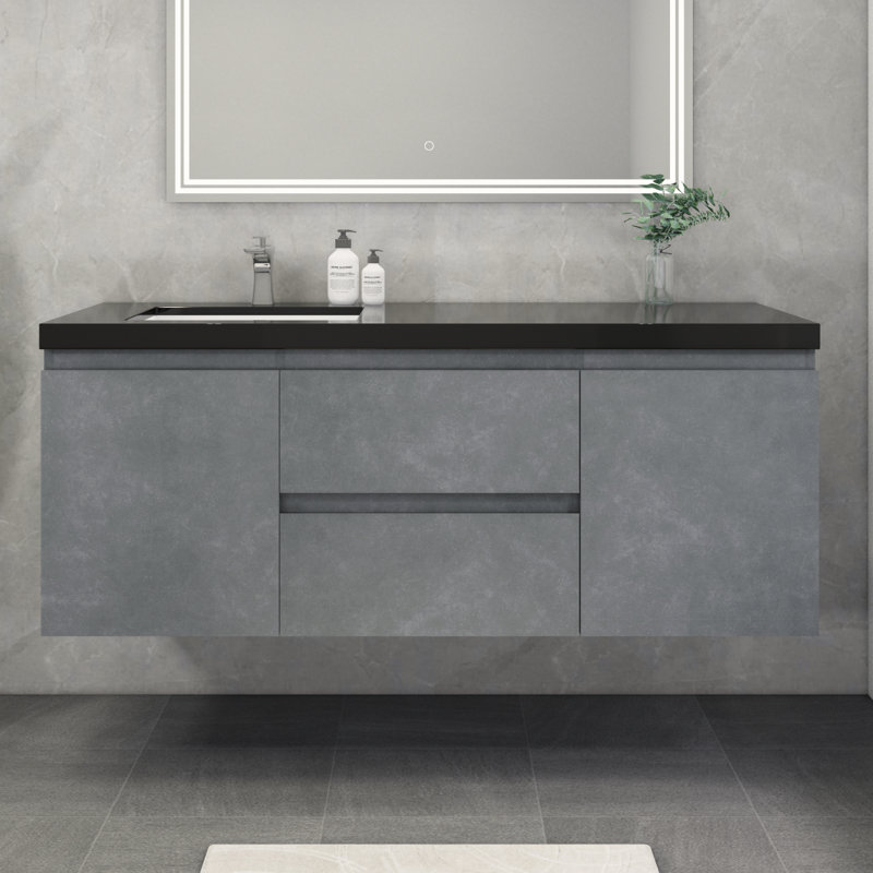 Ensemble de meuble-lavabo mural simple 60 po Castin, Gris ciment