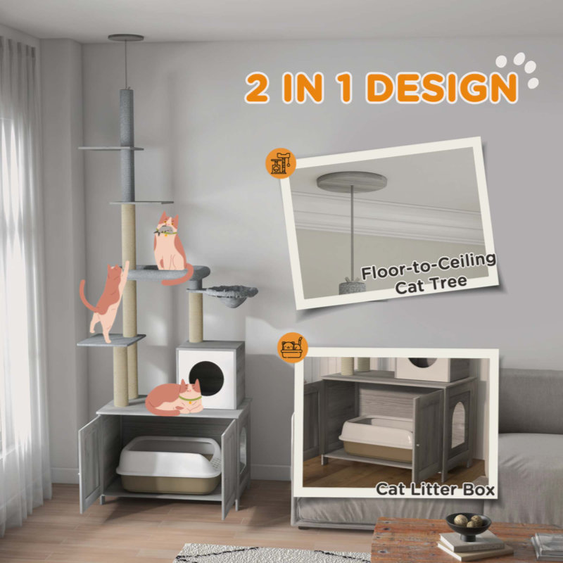 Gray Sisal 2-in-1 Cat Tree with Litter Box Enclosure
