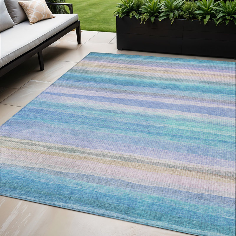 Tapis extérieur lavable rayé lavande et pêche 5 pi x 8 pi Aqua