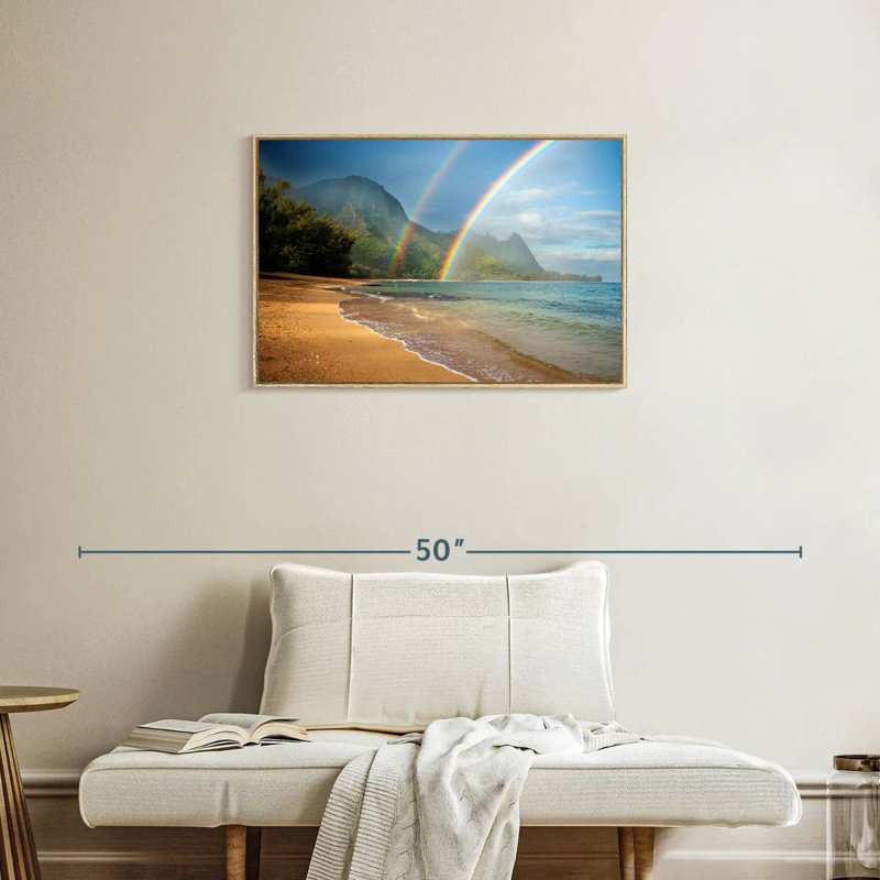 Double arc-en-ciel Kauai, Cadre flottant en bois naturel, 31 po x 21 po
