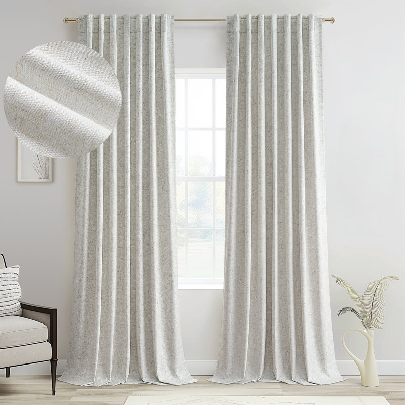 Rideaux en lin isolant 100% occultant avec languette et crochets Dennan, Naturel, L 52 po x L 108 po