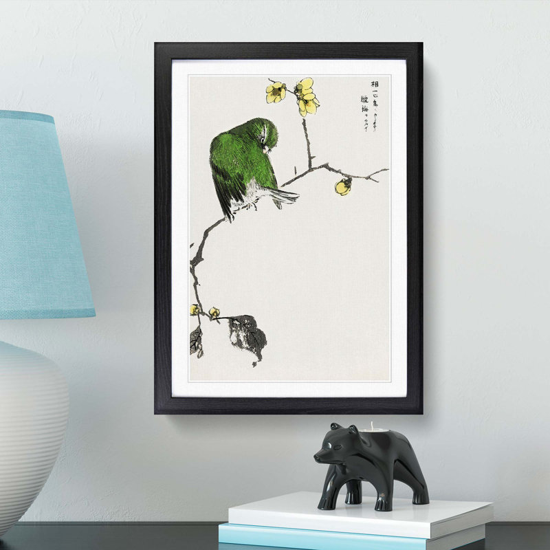 Green Fairy Pitta Bird by Numata Kashu - Picture Frame Painting Print, 65cm H x 48cm W x 2cm D, Black Framed