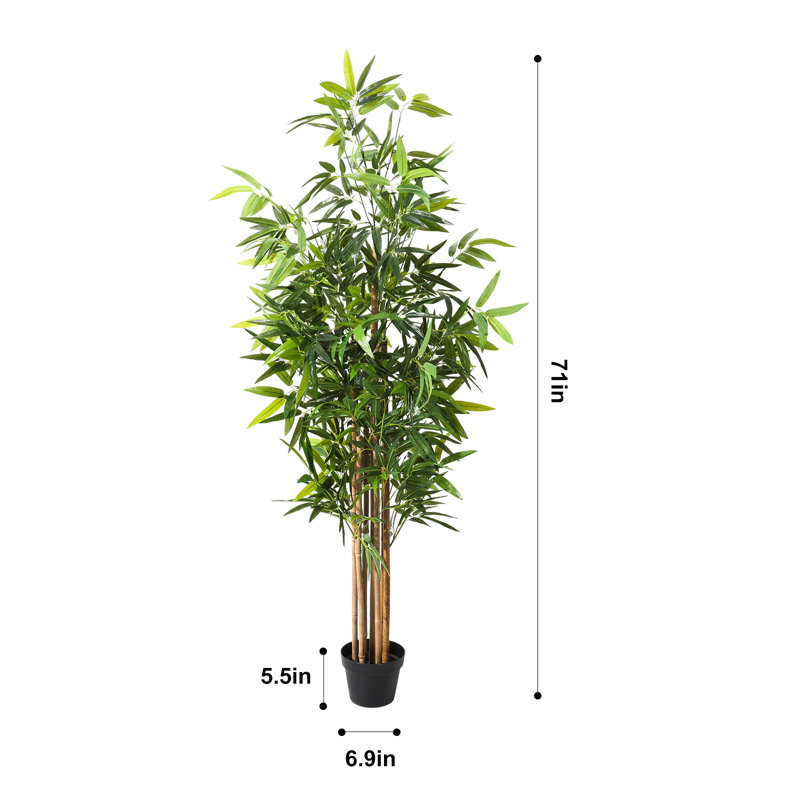 Faux Bamboo Tree in Black Pot for Indoor Home Decor, 70.9" H x 23.6" W x 23.6" D