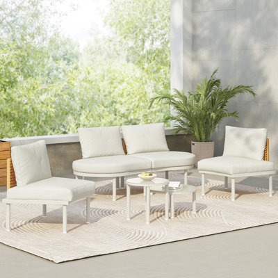 Ensemble de 6 canapés de patio avec 2 tables basses hautes et basses, chaises en rotin d'osier PE