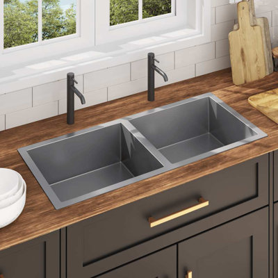 vidaXL Kitchen Sink with Strainer, Stainless Steel Top-Mount Sink, Fast Drainage, Anti-Corrosion