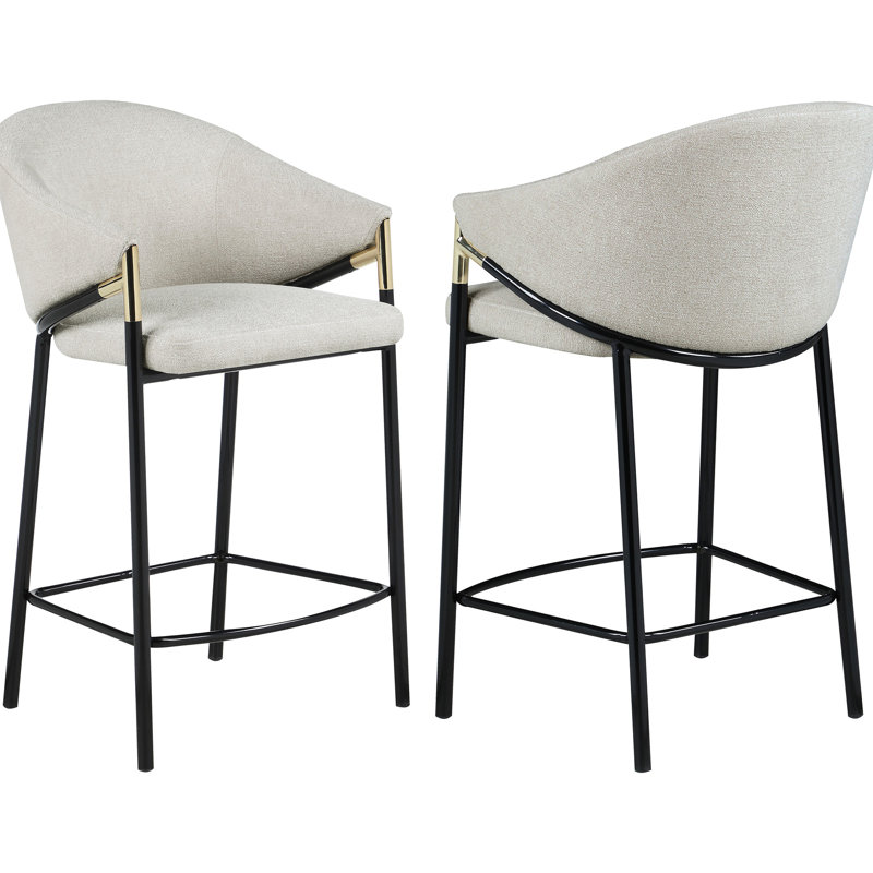 2 tabourets de bar contemporains beiges avec coussins dorés pour les repas 2 sièges rembourrés élégants